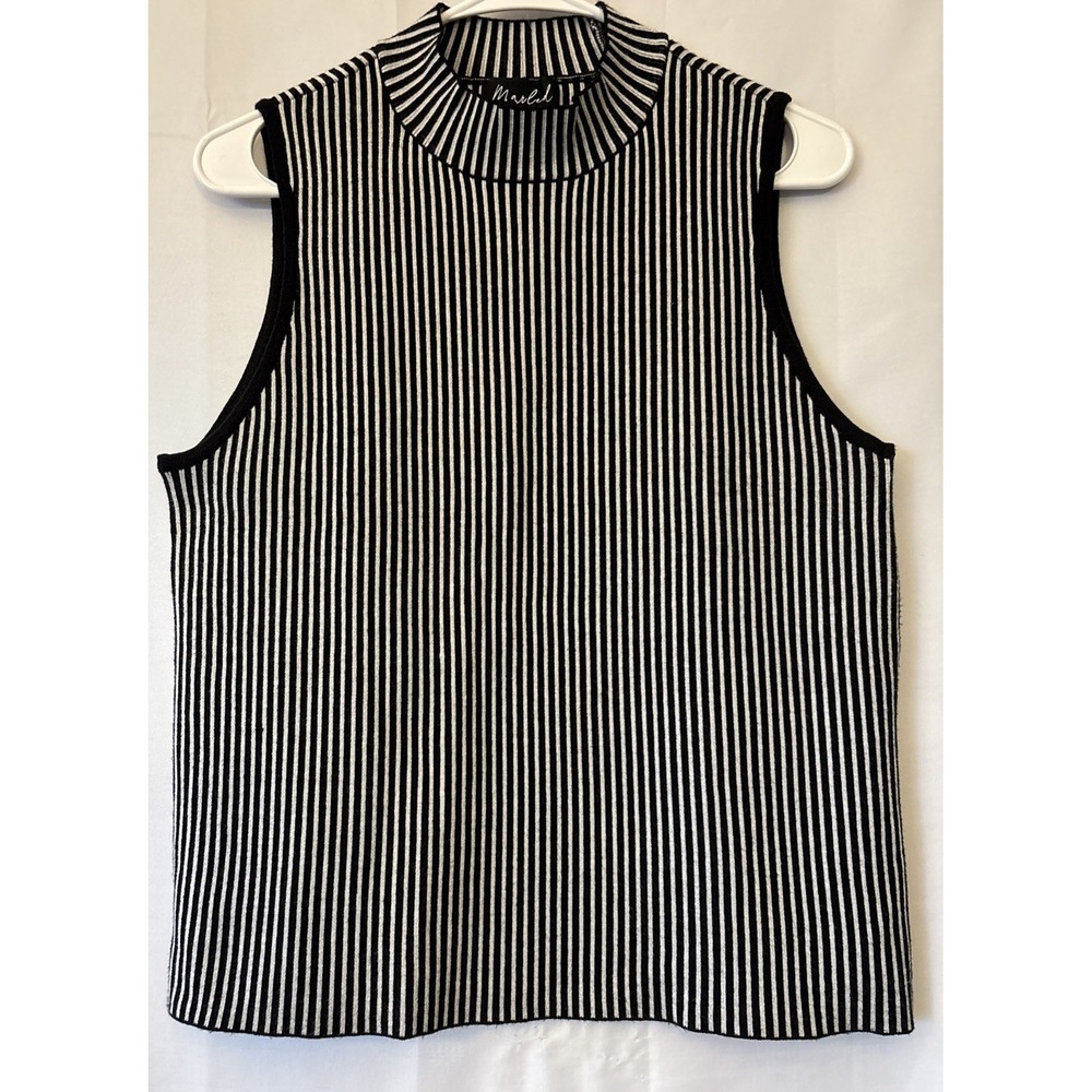 Marbled Vertical Stripe Mock Neck Sweater  Tank, size L